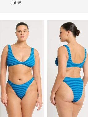 Bond-eye Ribbed Blue Stripe Scoop Bikini Top and High-Cut Bottoms